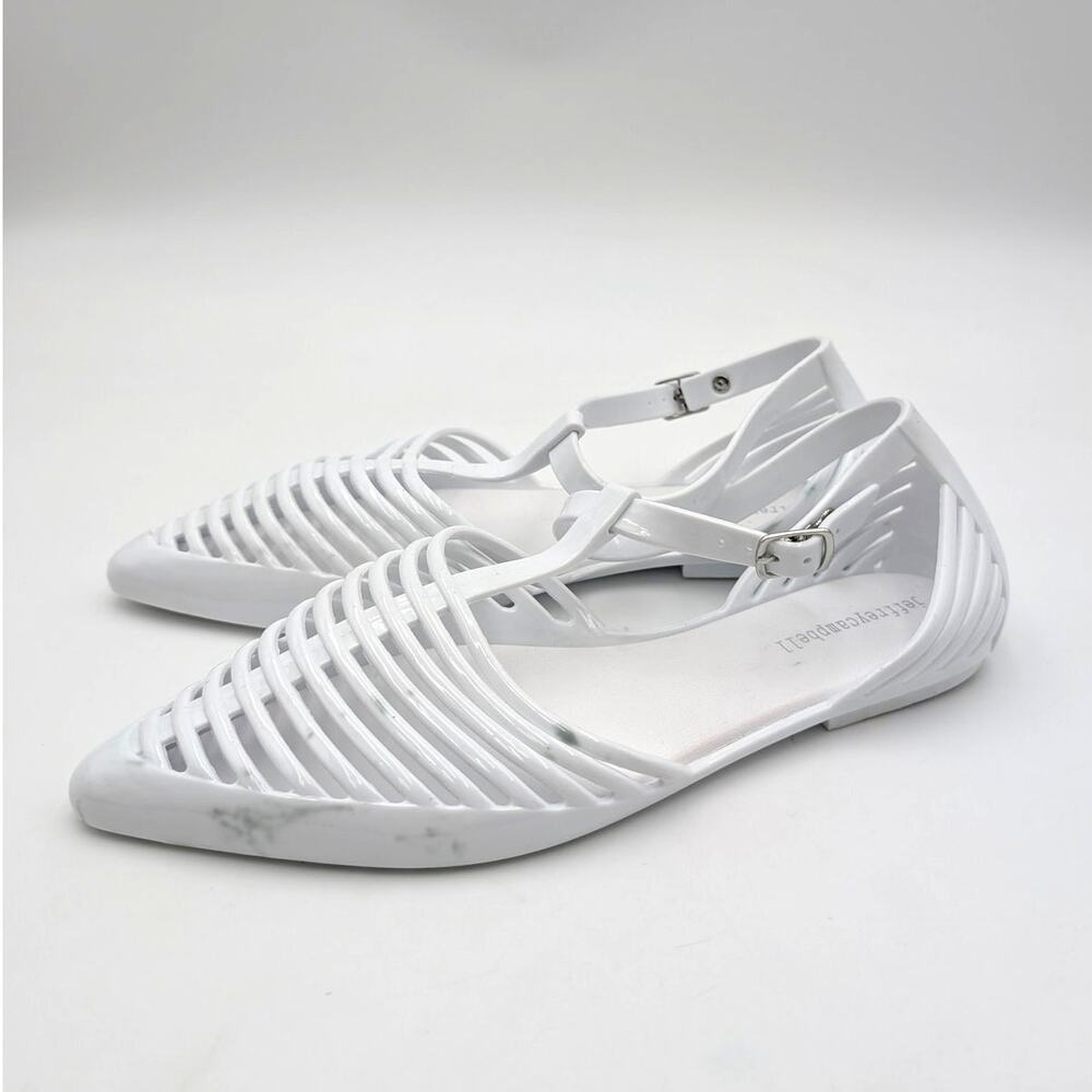 Jeffrey Campbell Squeaky Jelly Flat Shoes Pointed Toe Women White Size US10 EU40